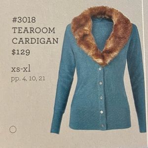 CAbi Tearoom Cardigan with removable faux fur collar #3018